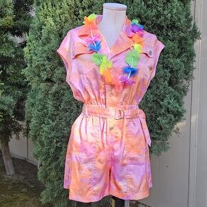 Printed satin shorts romper